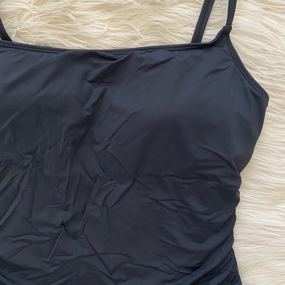 La Blanca Black One Piece Square Neck Neutral Ruched Island Goddess Swimsuit - Picture 3 of 11